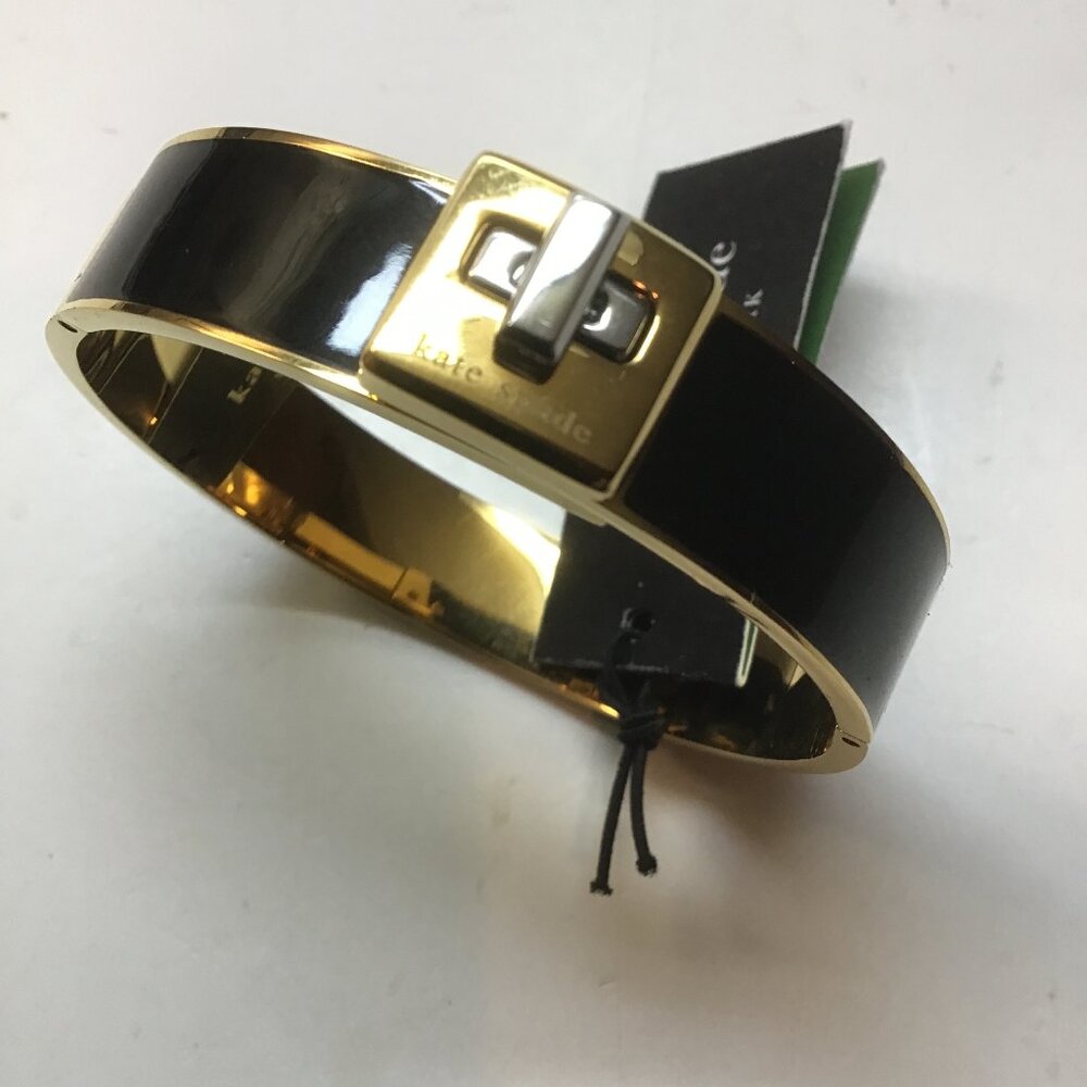 Kate Spade New Black Hinged Cuff Turn Lock Bracelet